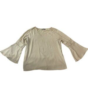 Loft. Women's cream long sleeve blouse. Size L. Made in India.